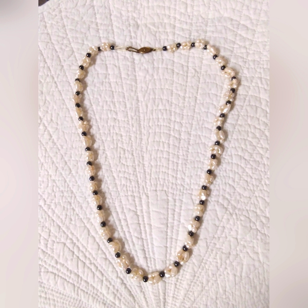 Real Pearl Necklace With Vintage Eye Clasp